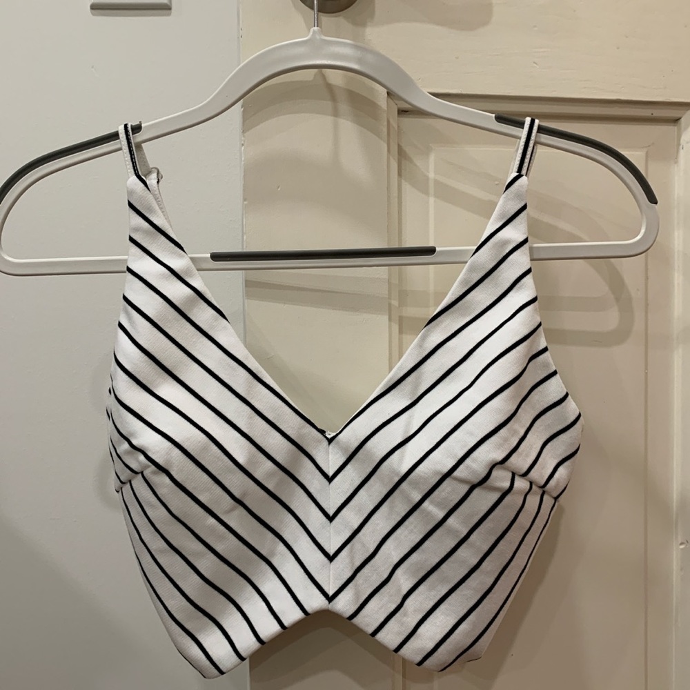 LF White crop top with black stripes